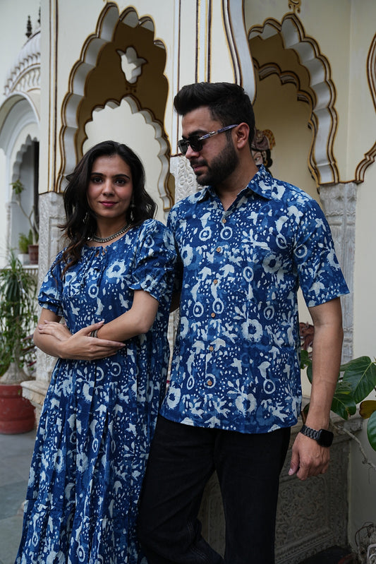 Couple Style Combo – Jaipuri Handblock Cotton Dress & Shirt Set