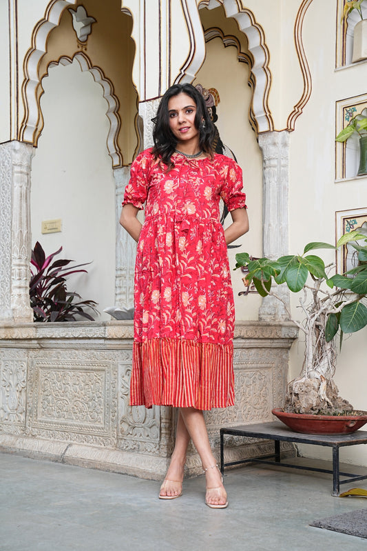 Couple Style Combo – Jaipuri Handblock Cotton Dress & Shirt Set