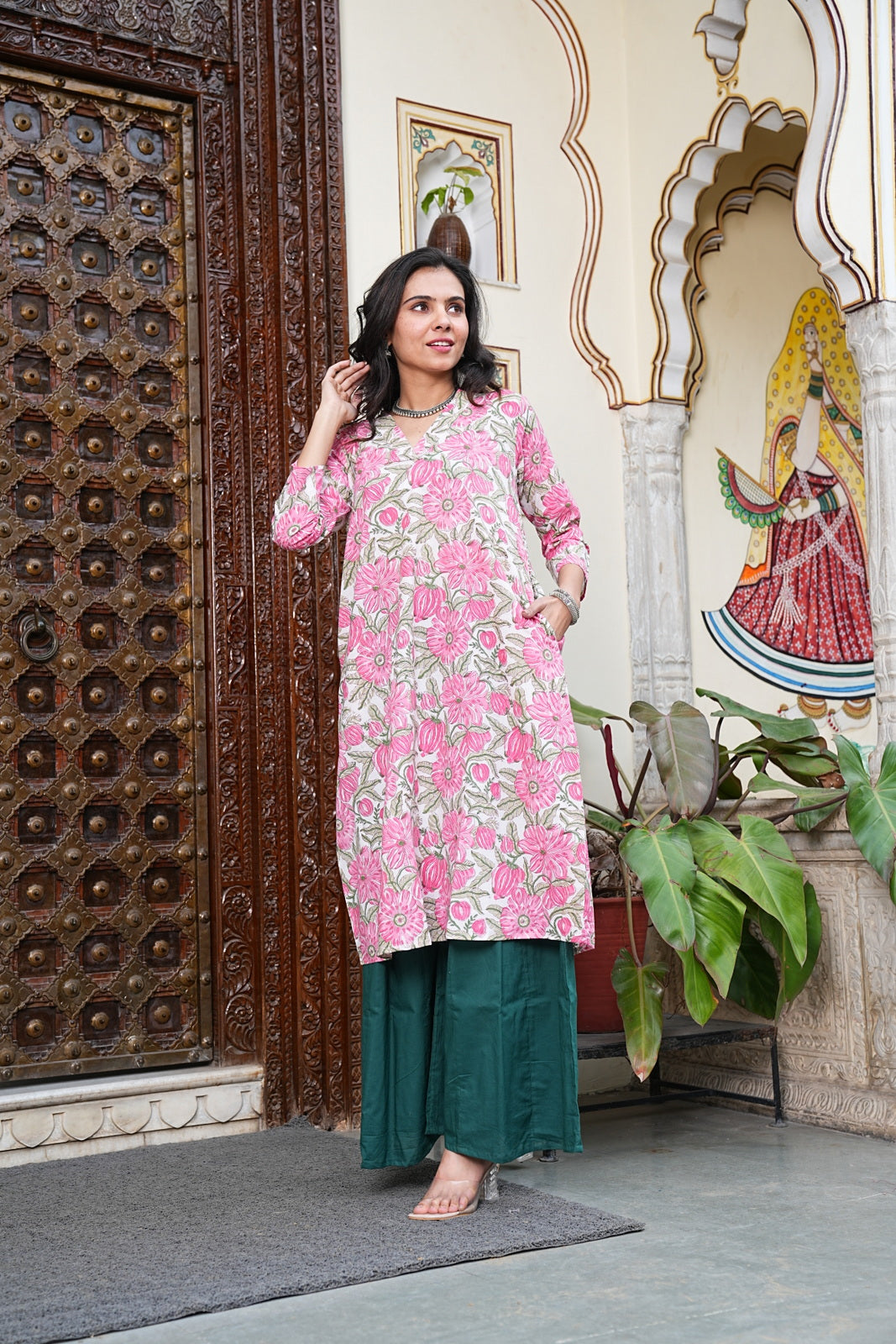 PINK Handblock Printed Cotton Plazo Set – Earthy Elegance by House of the Handblock