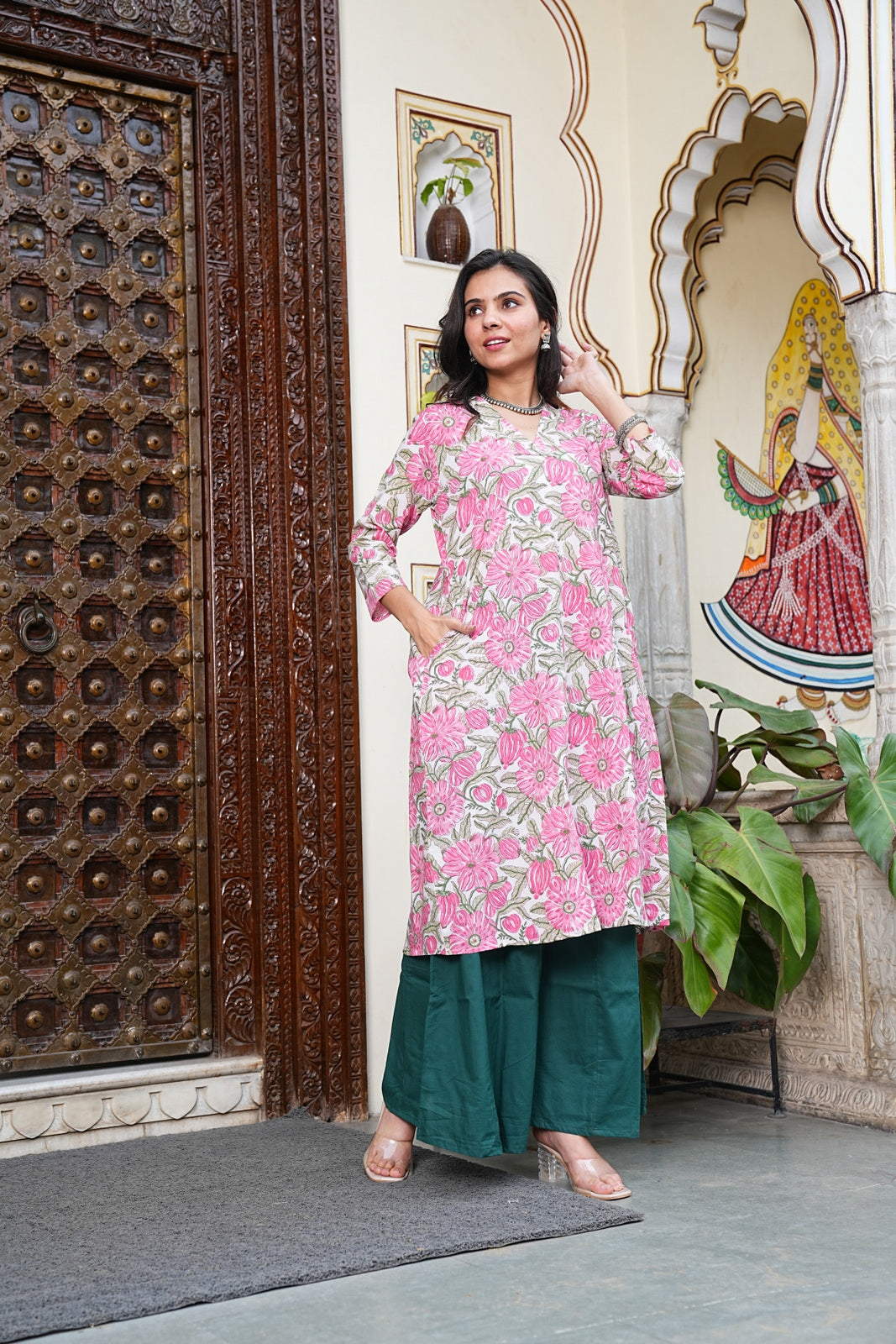 PINK Handblock Printed Cotton Plazo Set – Earthy Elegance by House of the Handblock
