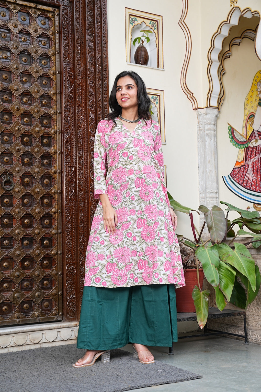 PINK Handblock Printed Cotton Plazo Set – Earthy Elegance by House of the Handblock