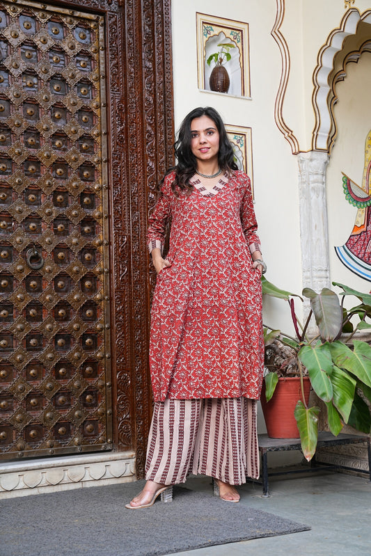 Handblock Printed Cotton Plazo Set – Earthy Elegance by House of the Handblock