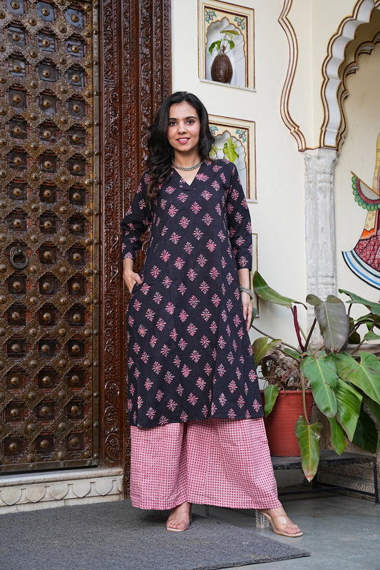 Handblock Printed Cotton Plazo Set – Earthy Elegance by House of the Handblock