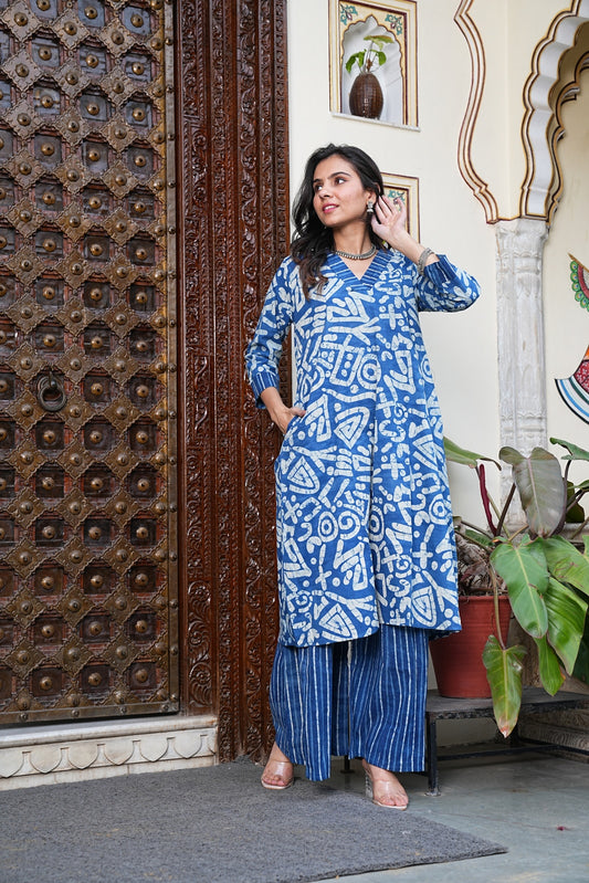 BLUE Handblock Printed Cotton Plazo Set – Earthy Elegance by House of the Handblock
