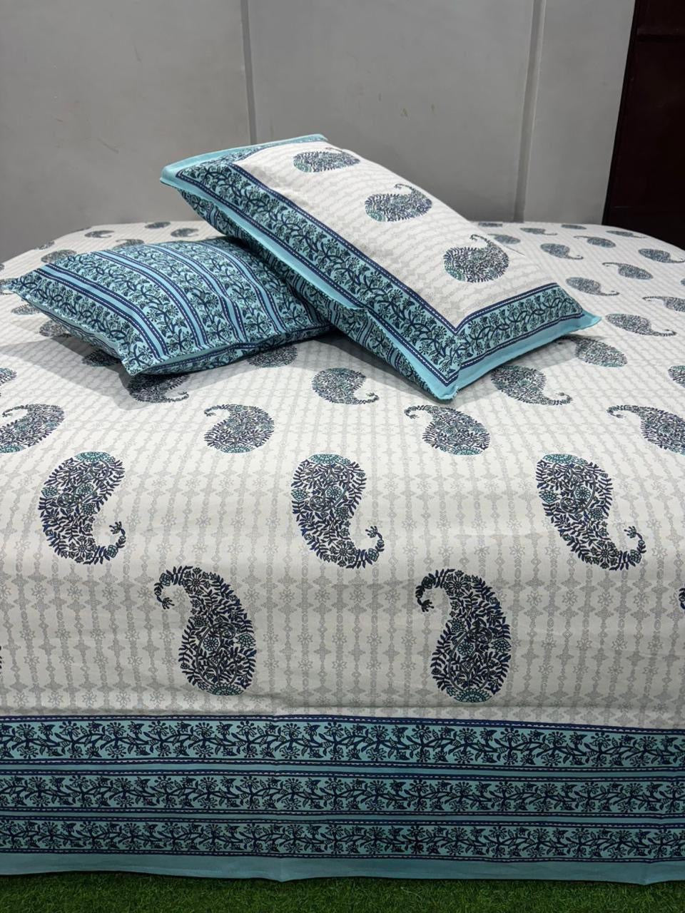 Premium Pure Cotton Super King Size Bedsheet 108×108 with 2 Pillow Covers | Colour Fast South Cotton Bedsheet | House Of The Handblock