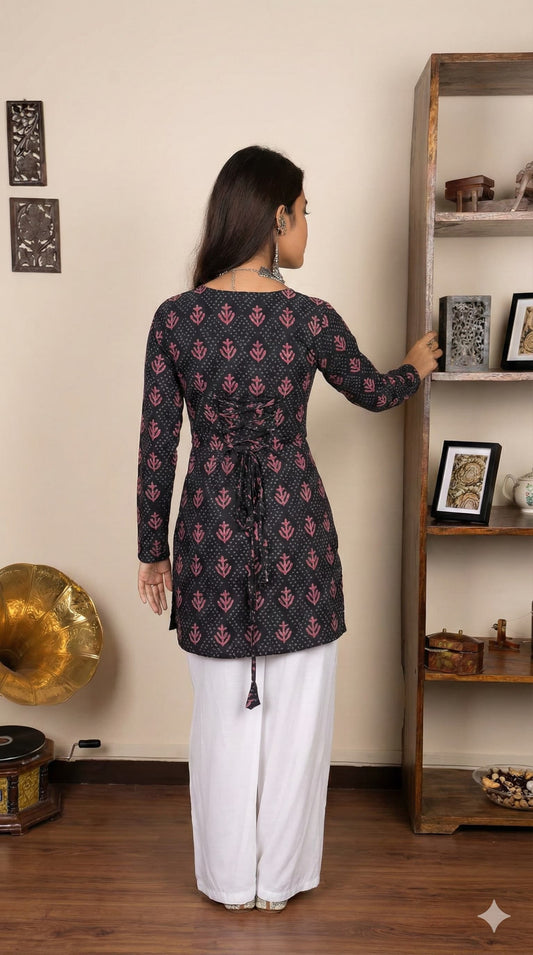 Corset Style Full-Sleeveless Handblock Cotton Kurta | Corsets By House of the Handblock