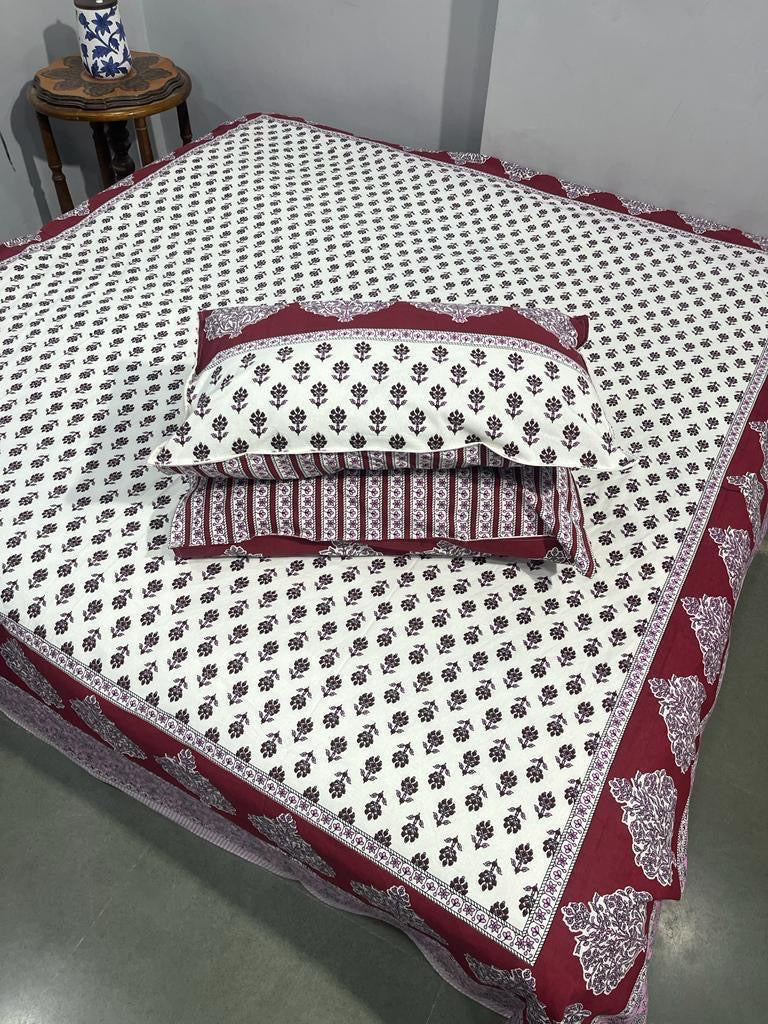 Premium Pure Cotton Super King Size Bedsheet 108×108 with 2 Pillow Covers | Colour Fast South Cotton Bedsheet | House Of The Handblock