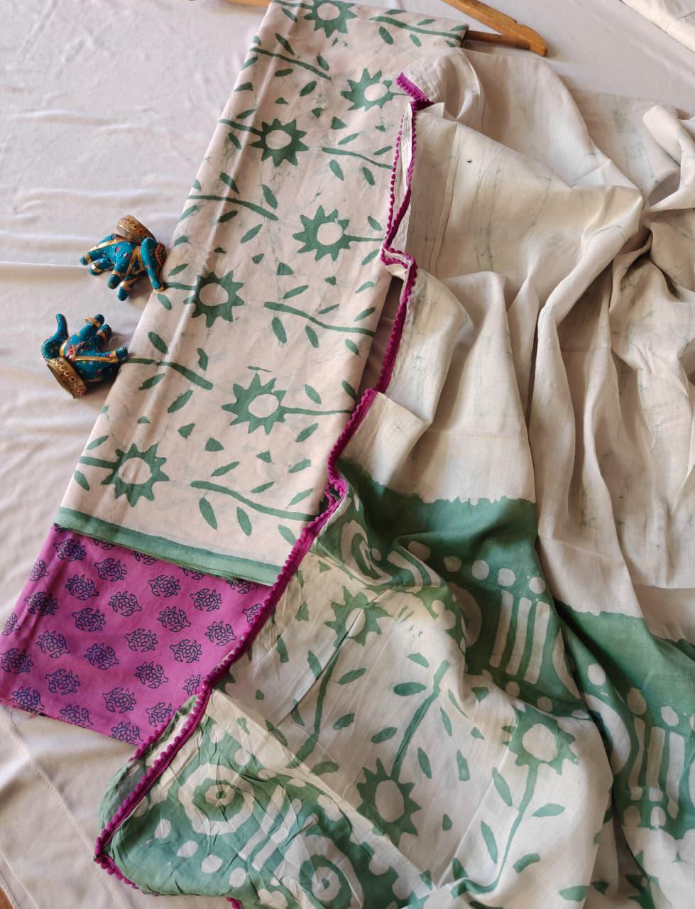 Handblock Printed Unstitched Cotton Suit Set – House of the Handblock