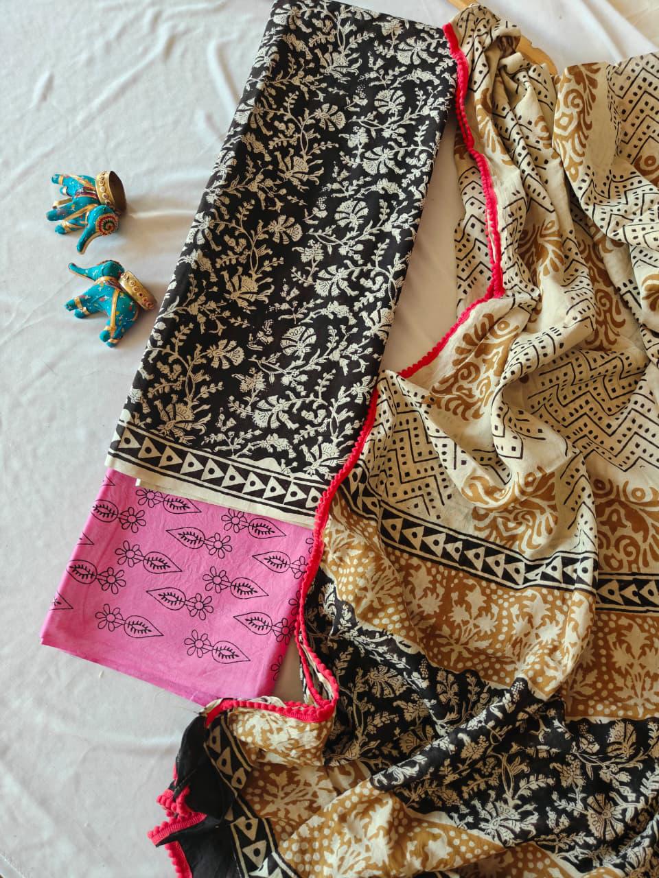 Handblock Printed Unstitched Cotton Suit Set – House of the Handblock