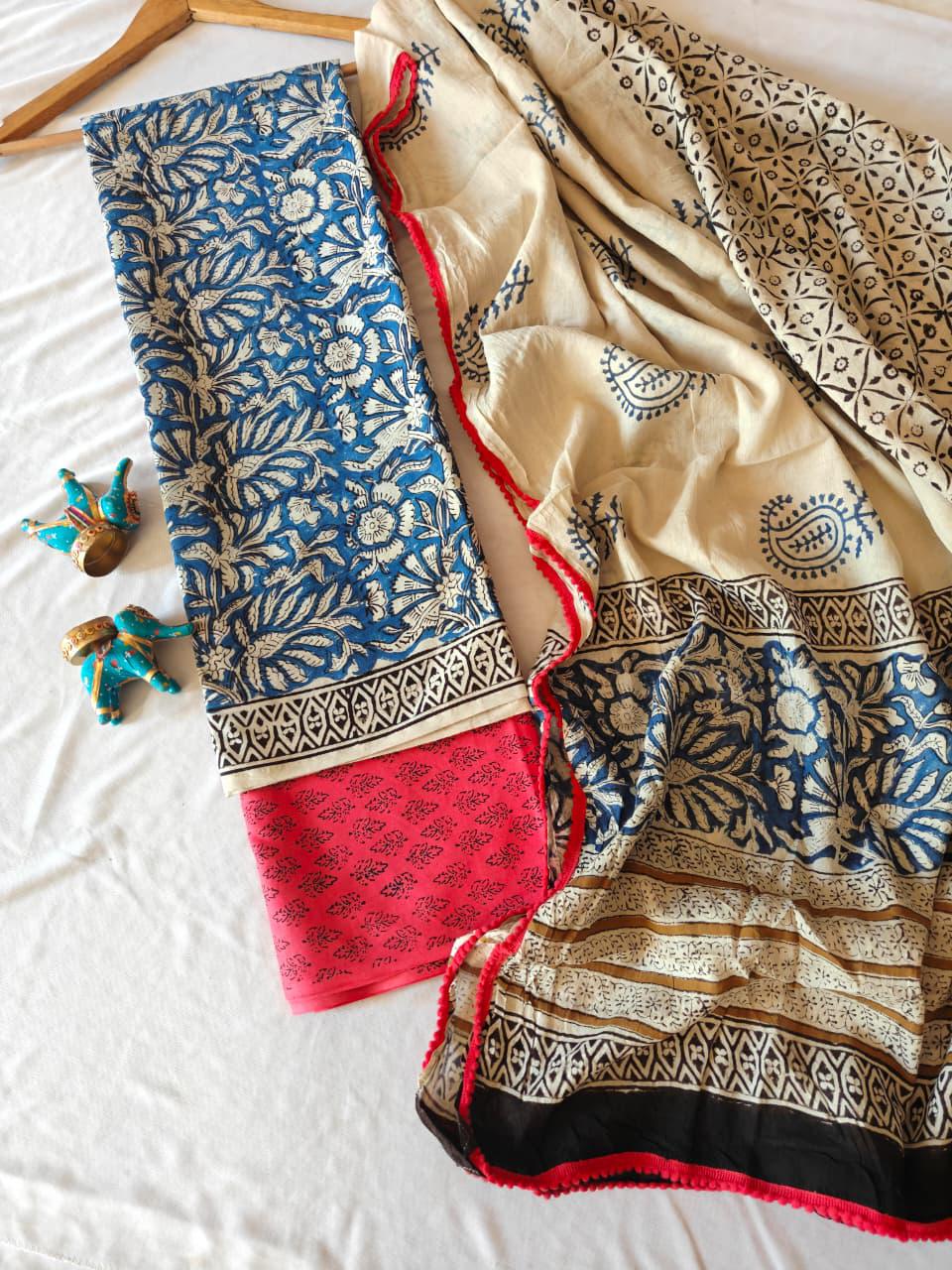 Handblock Printed Unstitched Cotton Suit Set – House of the Handblock