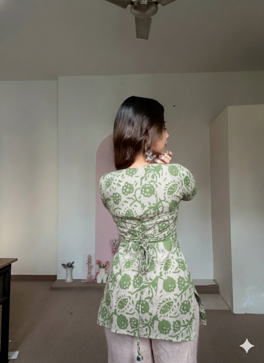 Trending Laila Corset in Pure Handblock Cotton | Adjustable Back Lace & Neck Tie | Sizes XS to 7XL | Handmade by House of the Handblock Jaipur