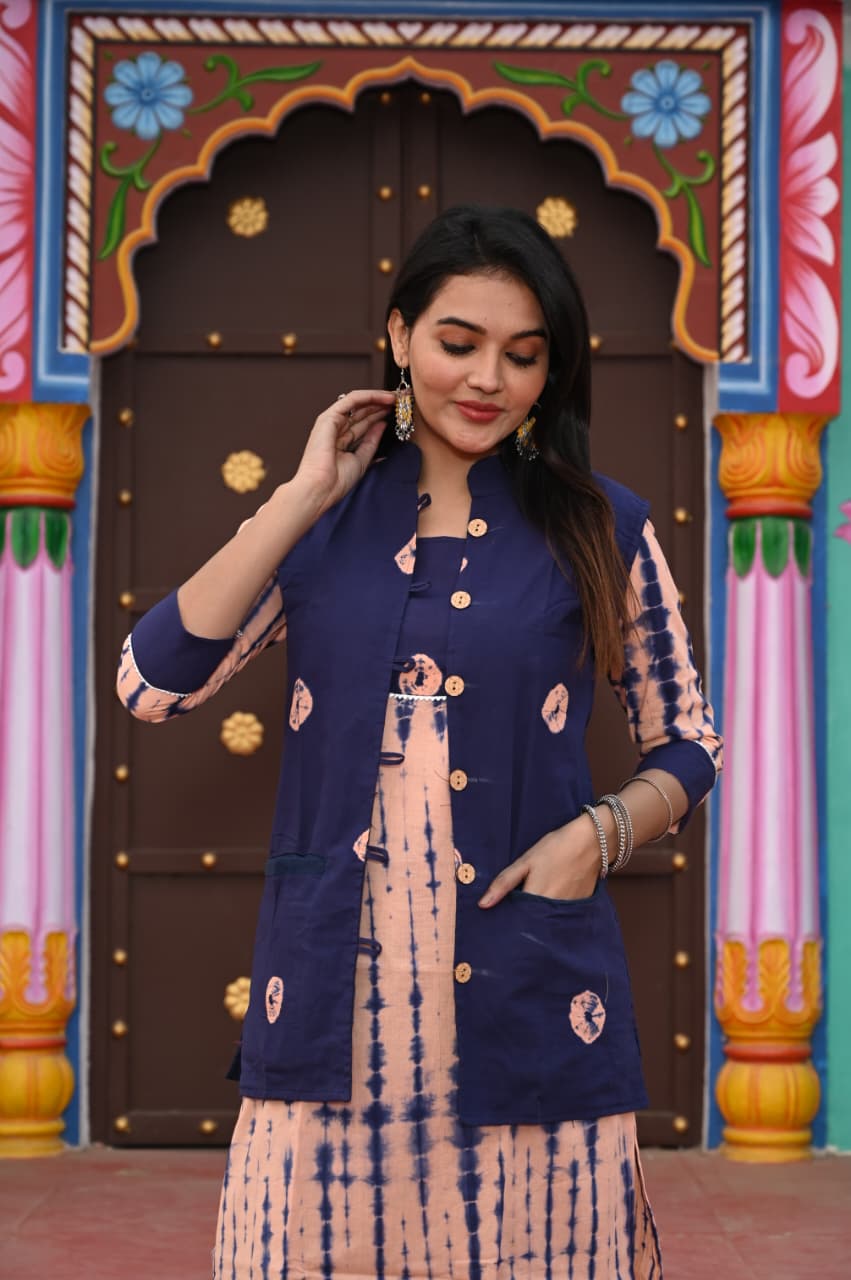 Handblock Printed Winter Kurti Pant Set with Warm Cotton Jacket | Warm Handcrafted Winter Wear