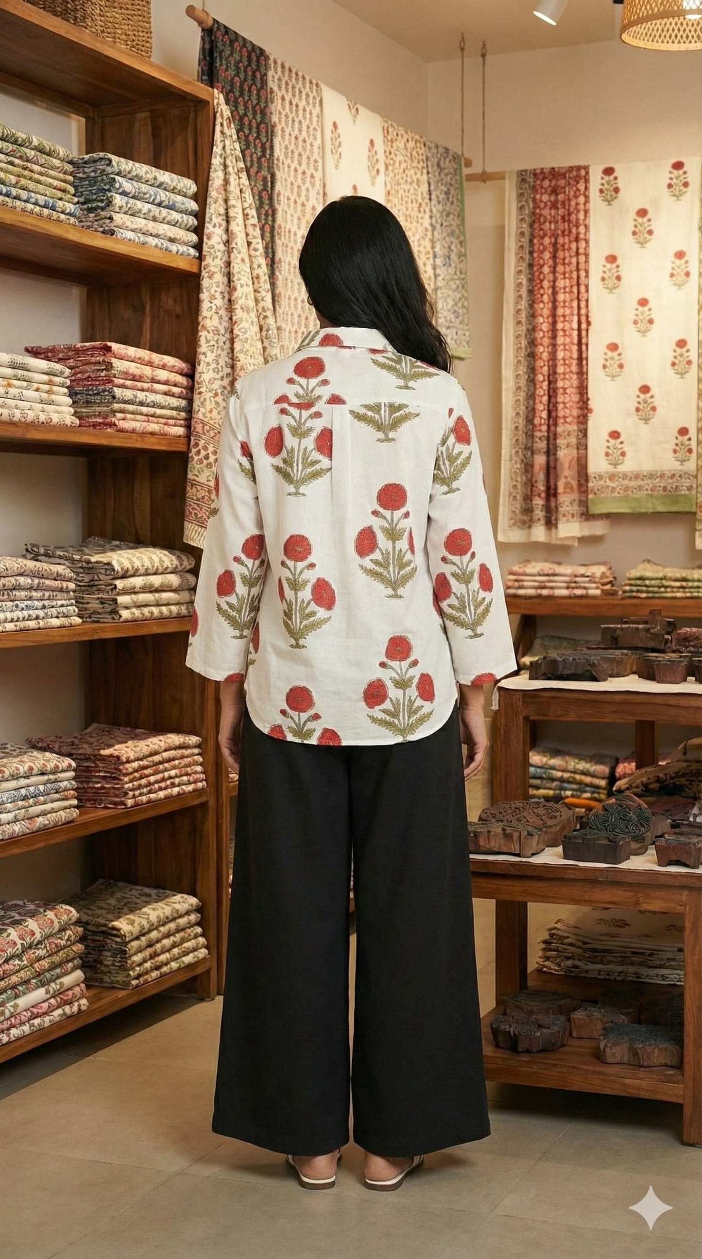 Handblock Printed Loose Fit Women’s Cotton Shirt | Natural Colors | XS–8XL | House of The Handblock