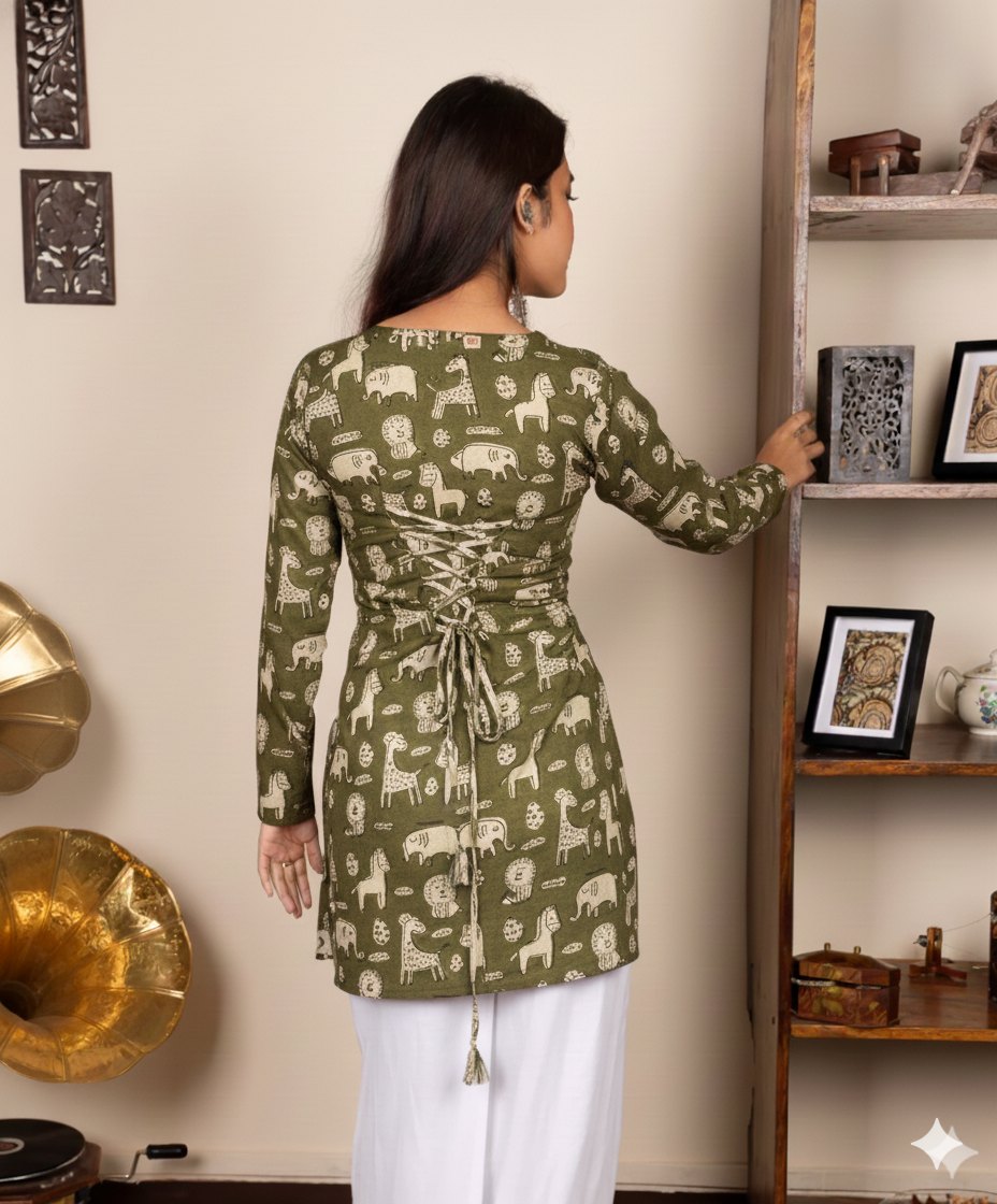 Corset Style Full-Sleeveless Handblock Cotton Kurta | Corsets By House of the Handblock