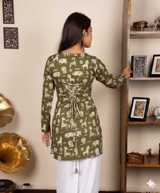 Corset Style Full-Sleeveless Handblock Cotton Kurta | Corsets By House of the Handblock