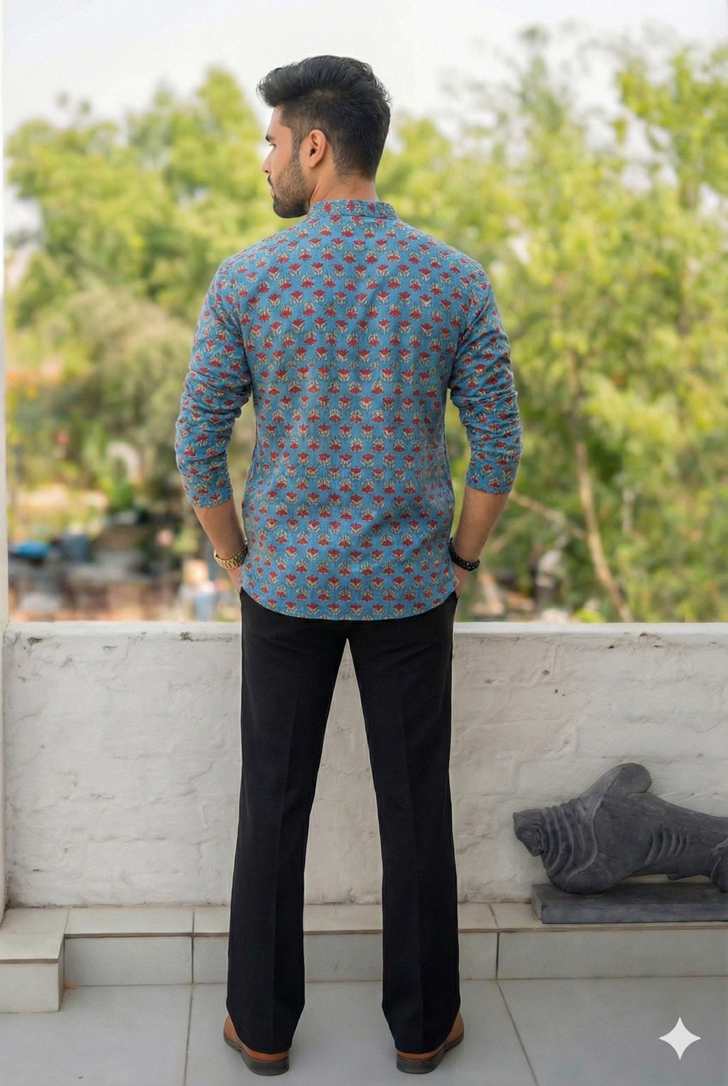 Handblock Printed Cotton Men’s Short Kurta – Premium Fit | Mandrain Collar | XS–8XL