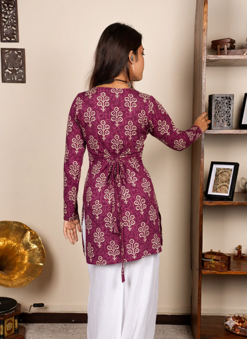 Corset Style Full-Sleeveless Handblock Cotton Kurta | House of the Handblock