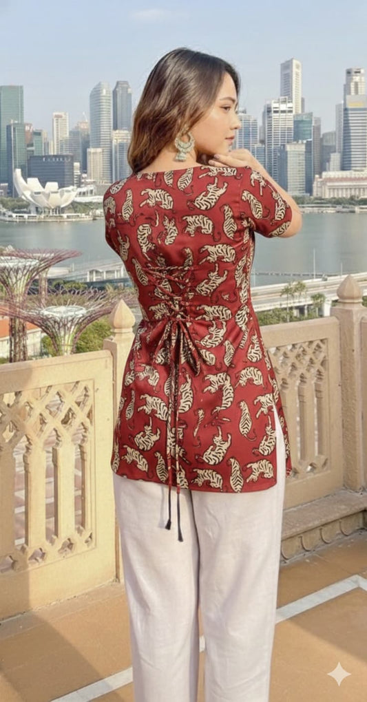 Trending Laila Corset in Pure Handblock Cotton | Adjustable Back Lace & Neck Tie | Sizes XS to 7XL | Handmade by House of the Handblock Jaipur