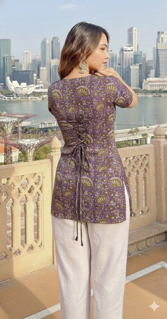 Trending Laila Corset in Pure Handblock Cotton | Adjustable Back Lace & Neck Tie | Sizes XS to 7XL | Handmade by House of the Handblock Jaipur