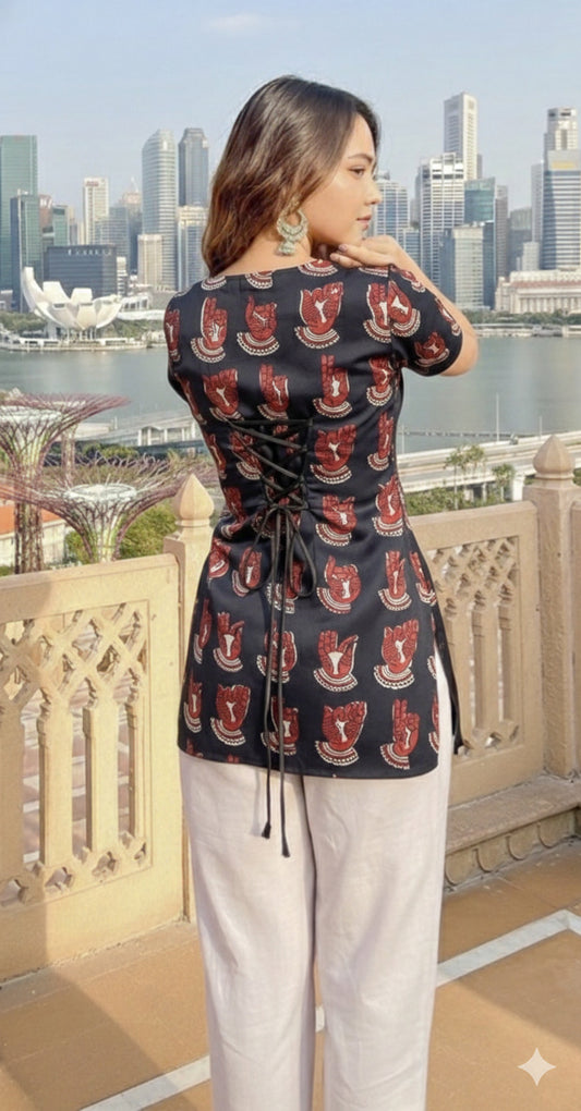 Trending Laila Corset in Pure Handblock Cotton | Adjustable Back Lace & Neck Tie | Sizes XS to 4XL | Handmade by House of the Handblock Jaipur