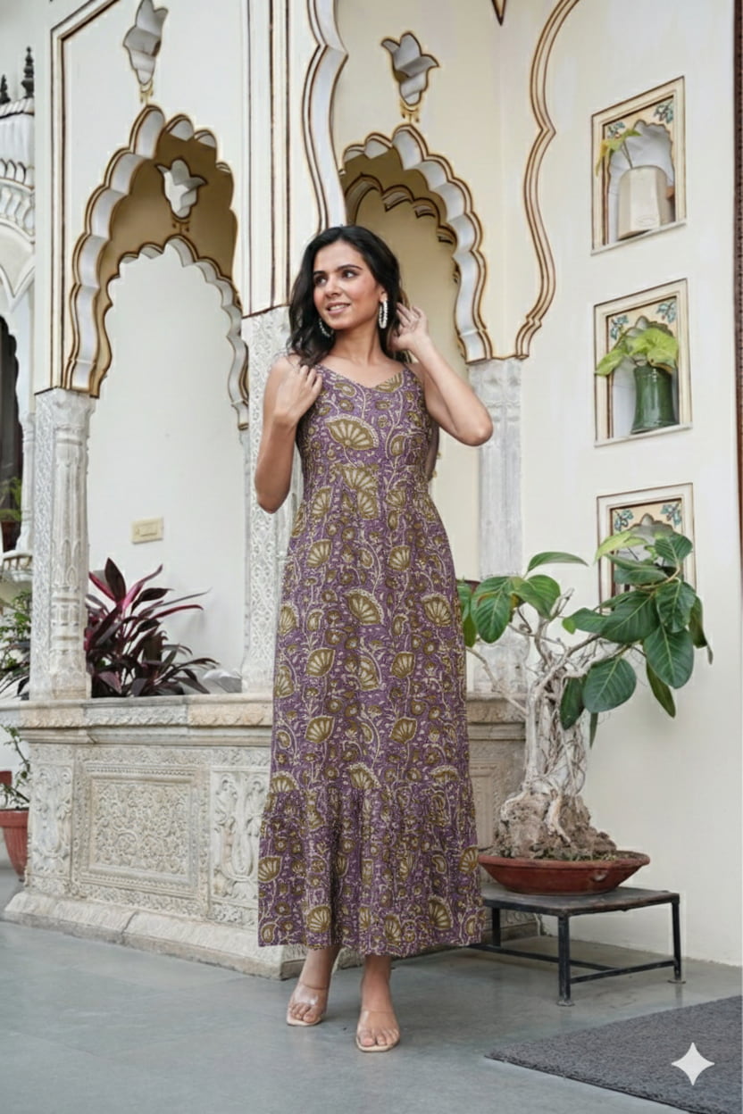 Women's Handblock Bagru Cotton Dress – Stylish & Breathable