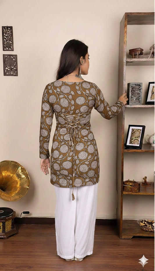 Corset Style Full-Sleeveless Handblock Cotton Kurta | Corsets By House of the Handblock