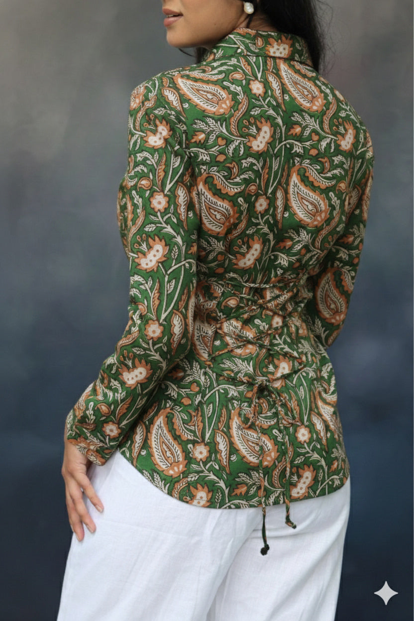 Summer Special Handblock Cotton Shirt with Adjustable Back Strings – House of the Handblock