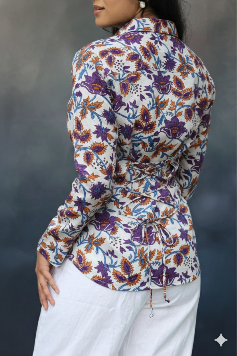 Summer Special Handblock Cotton Shirt with Adjustable Back Strings – House of the Handblock