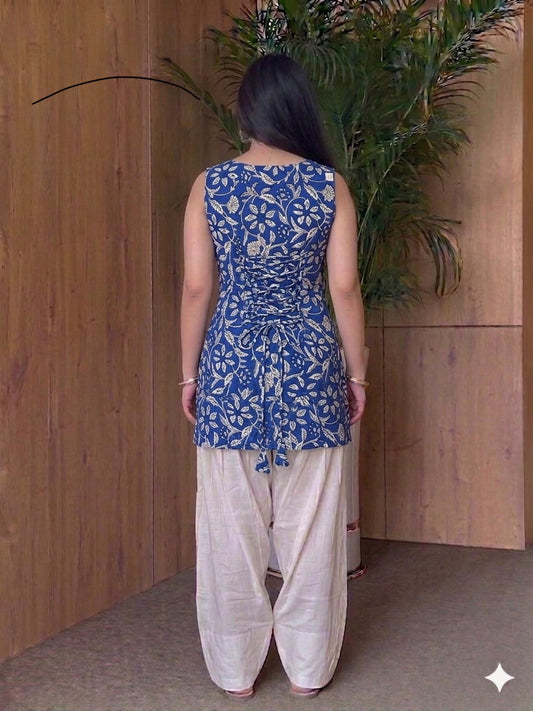 Handblock Printed Pure Cotton Sleeveless Corset Kurti | Sweetheart Neck | Back String Detail | XS to 7XL | House of the Handblock Jaipur