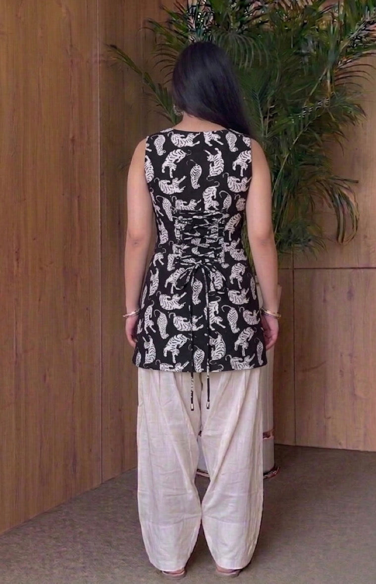 Handblock Printed Pure Cotton Sleeveless Corset Kurti | Sweetheart Neck | Back String Detail | XS to 7XL | House of the Handblock Jaipur