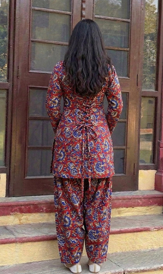 Handblock Printed Farsi Salwar Kurta Set | Pure Cotton Natural Dyes | Corset Back | Bell Sleeves | Sizes XS to 7XL | House of the Handblock Jaipur