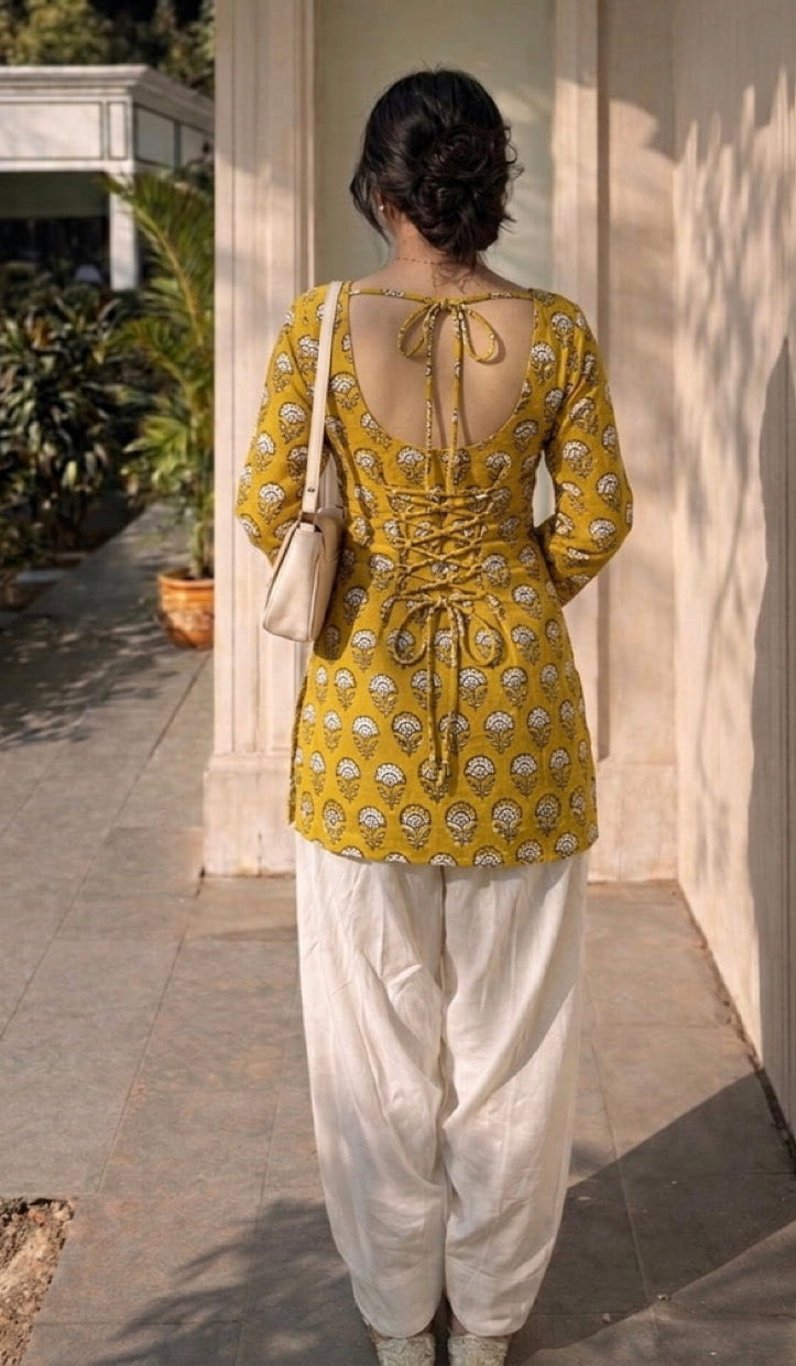 House of the Handblock Jaipur Handblock Printed Pure Cotton Corset Kurti | U Neck Deep Back with String | XS to 6XL