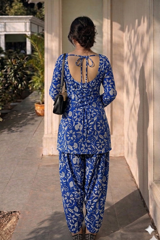 Handblock Printed Farsi Salwar Kurta Set | Pure Cotton Natural Dyes | Corset Back | Bell Sleeves | Sizes XS to 7XL | House of the Handblock Jaipur