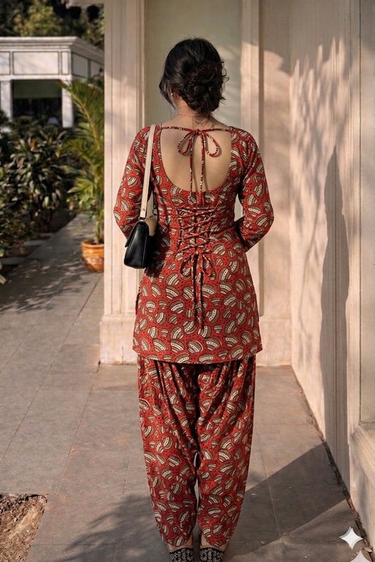 Handblock Printed Farsi Salwar Kurta Set | Pure Cotton Natural Dyes | Corset Back | Bell Sleeves | Sizes XS to 7XL | House of the Handblock Jaipur