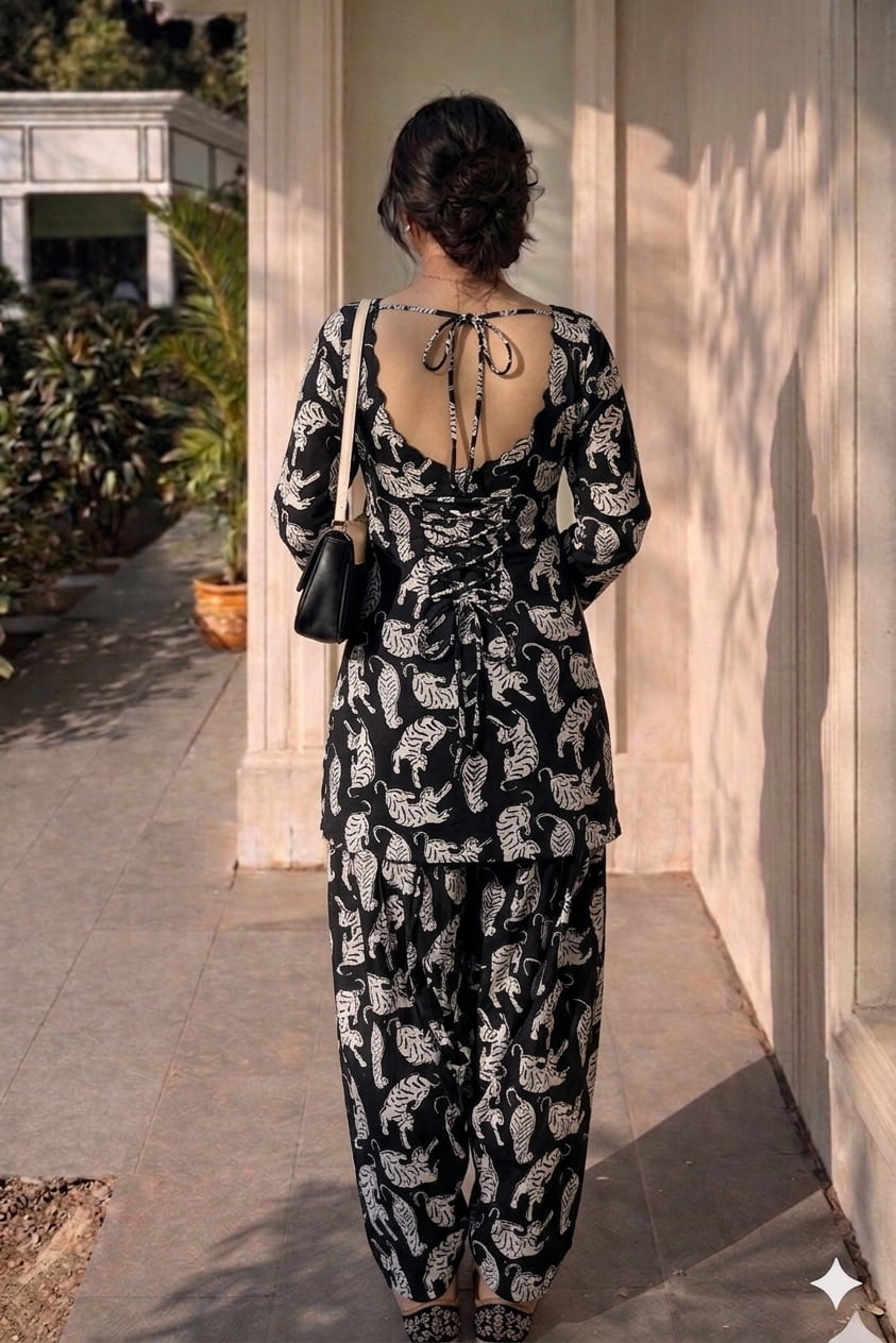 Handblock Printed Farsi Salwar Kurta Set | Pure Cotton Natural Dyes | Corset Back | Bell Sleeves | Sizes XS to 7XL | House of the Handblock Jaipur