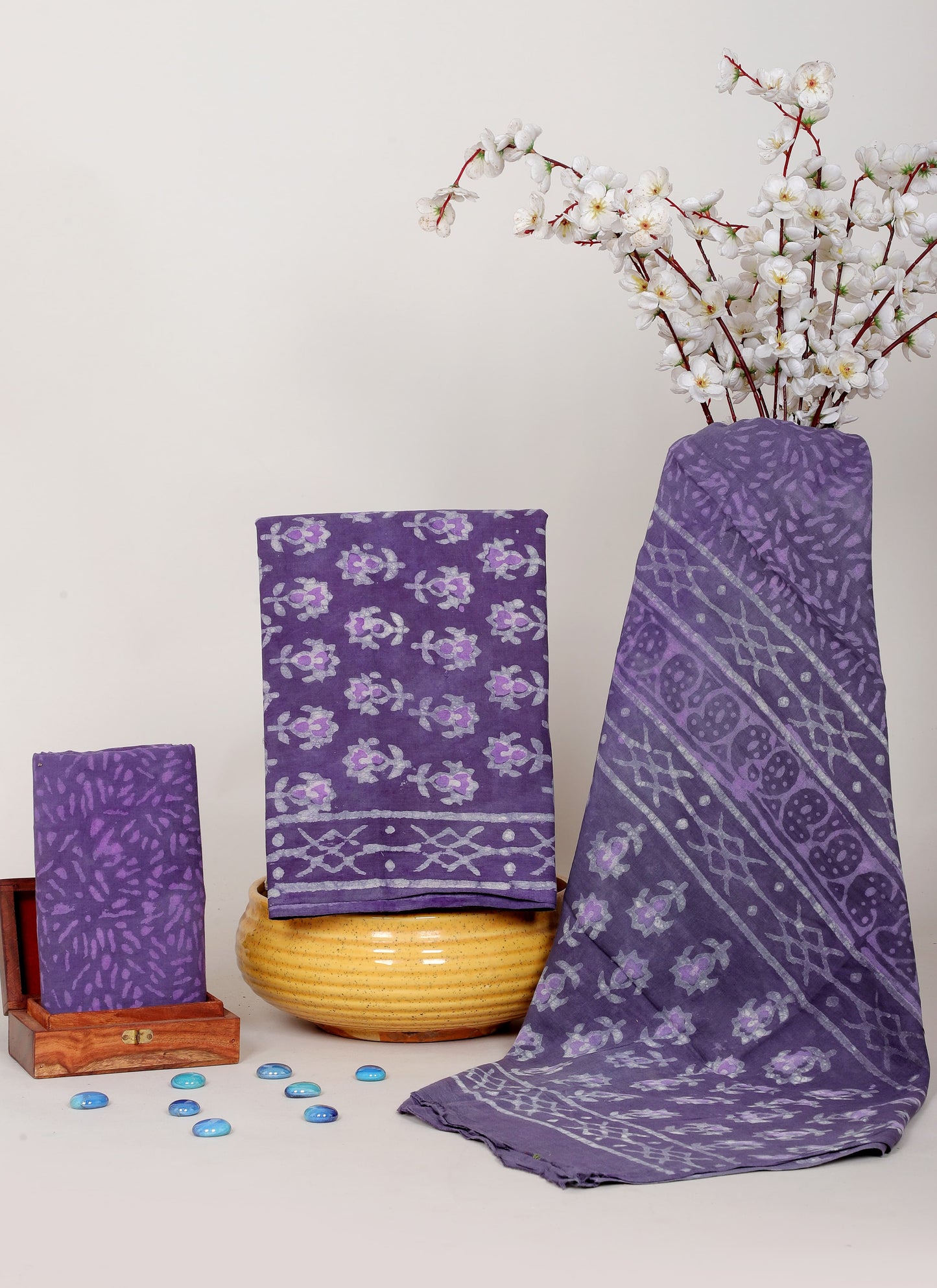 INDIGO BLUE Handblock Printed Unstitched Cotton Suit Set – House of the Handblock