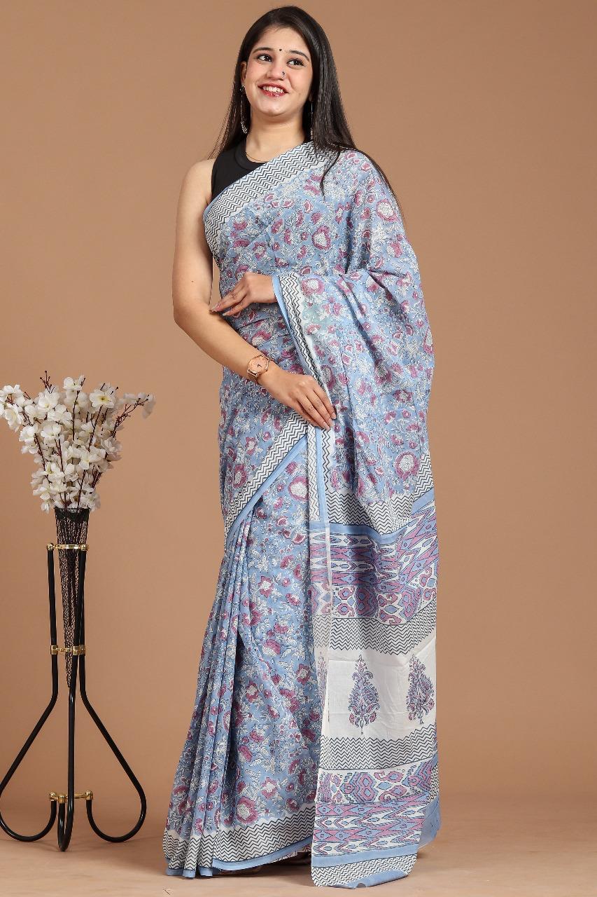 Lightweight Cotton Mulmul Saree – Handcrafted Elegance by House of the HandblocK