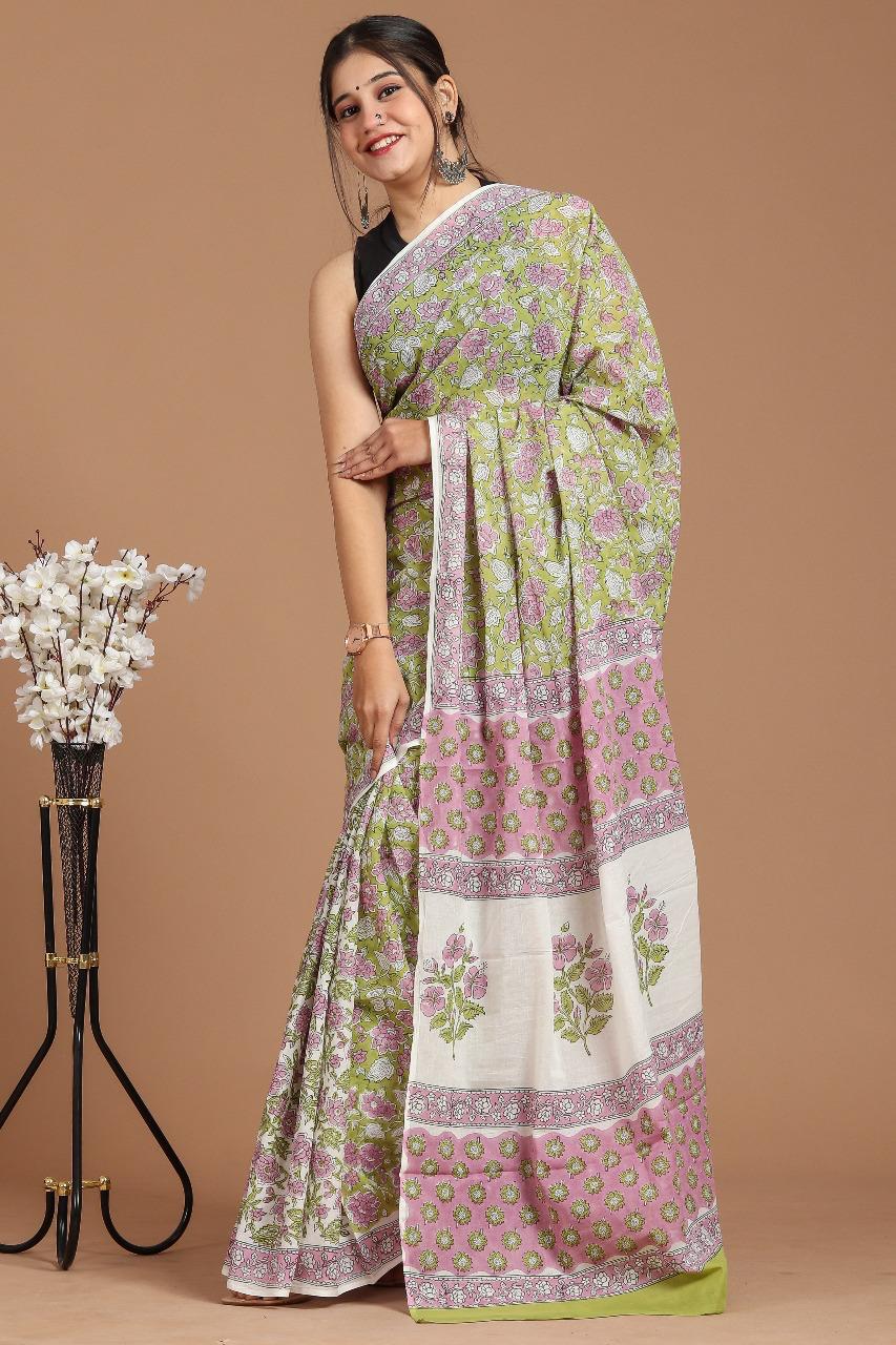 Lightweight Cotton Mulmul Saree – Handcrafted Elegance by House of the HandblocK
