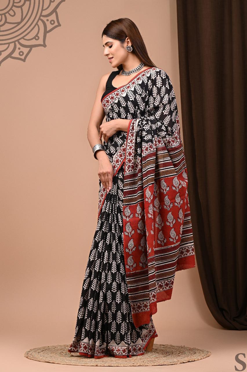Lightweight Cotton Mulmul Saree – Handcrafted Elegance by House of the HandblocK