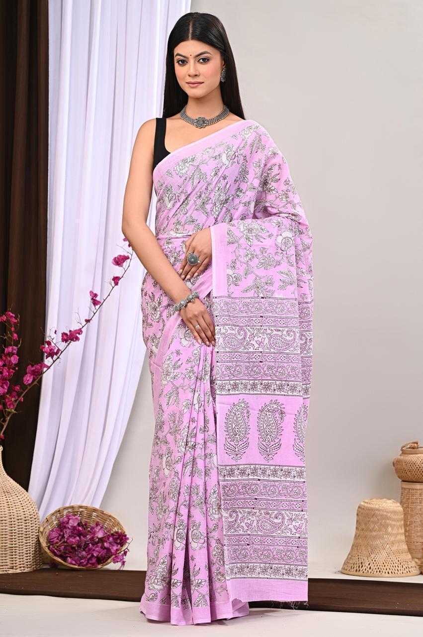 Lightweight Cotton Mulmul Saree – Handcrafted Elegance by House of the HandblocK