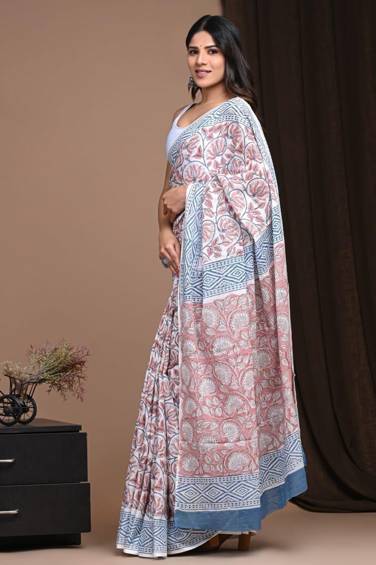 Lightweight Cotton Mulmul Saree – Handcrafted Elegance by House of the HandblocK