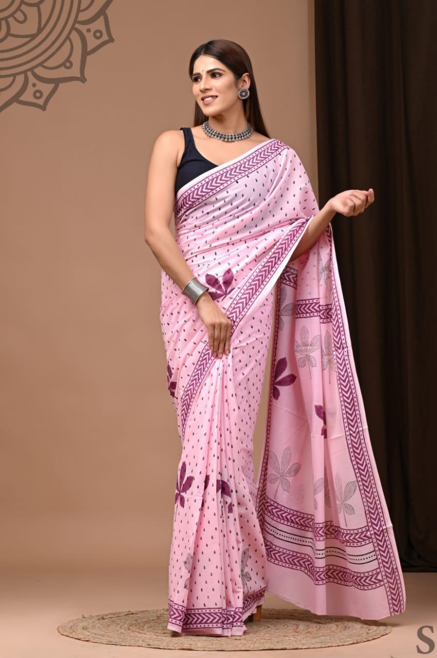 Lightweight Cotton Mulmul Saree – Handcrafted Elegance by House of the Handblock