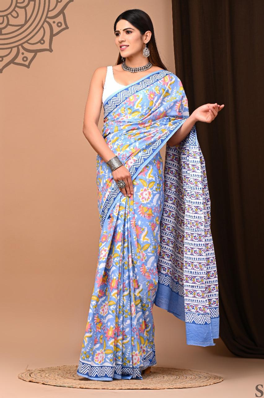Lightweight Cotton Mulmul Saree – Handcrafted Elegance by House of the HandblocK