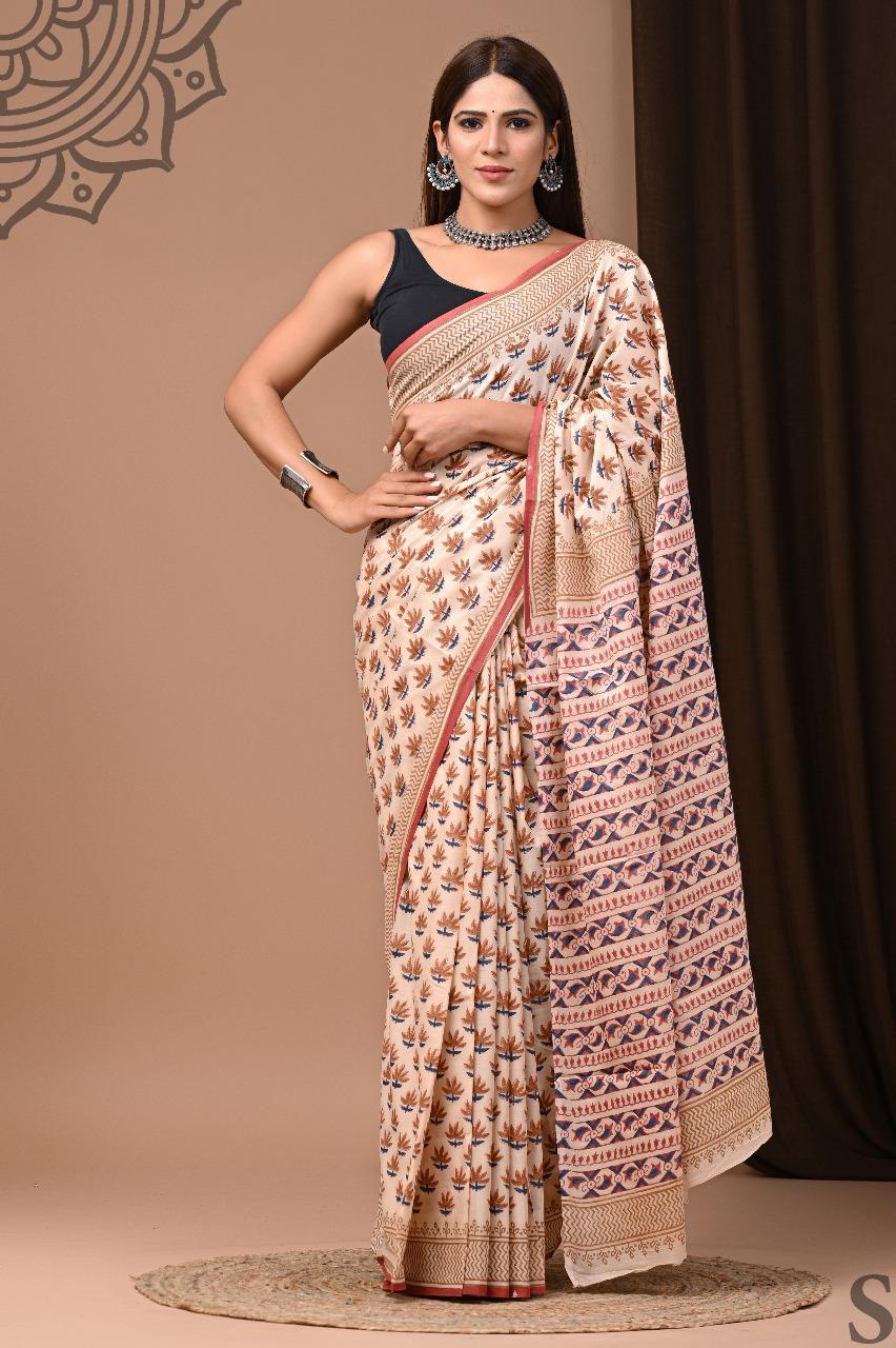 Lightweight Cotton Mulmul Saree – Handcrafted Elegance by House of the HandblocK