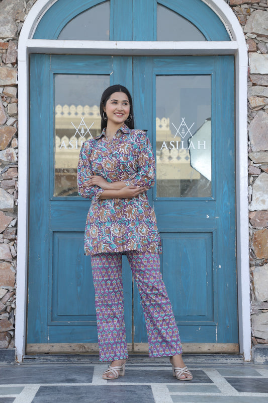 Smart Fit Handblock Printed Co-ord Set – Collar Edition