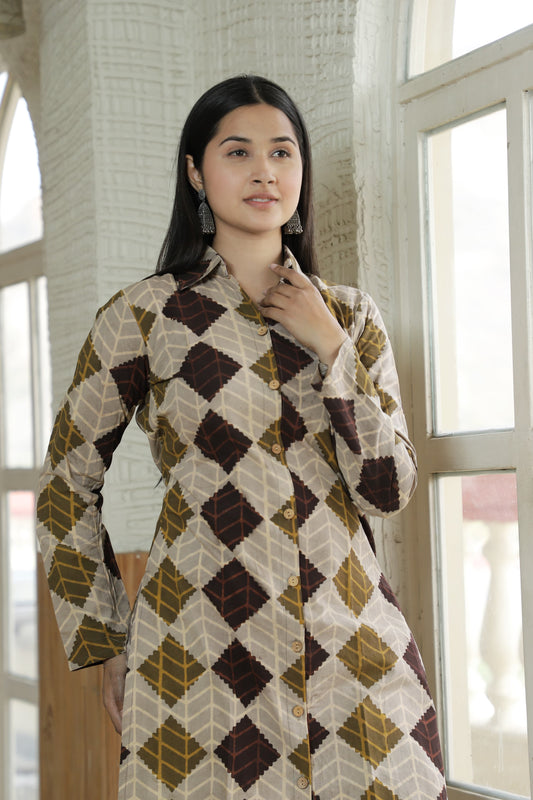 Handblock Printed Co-Ord Set with Collar – Chic & Comfortable