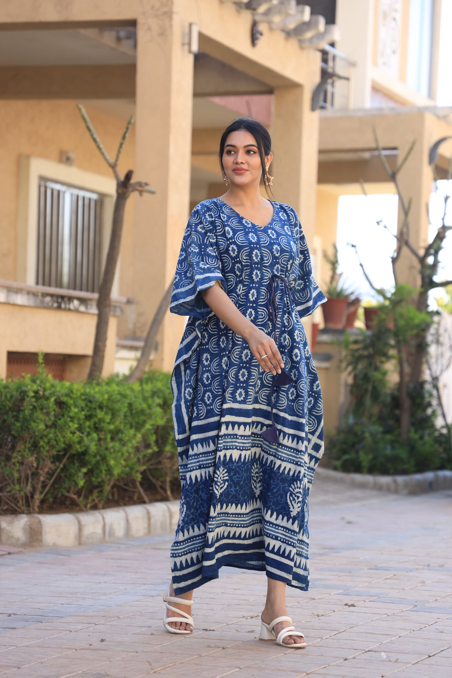 Relaxed Cotton Kaftan – Authentic Handblock Print & Natural Colors