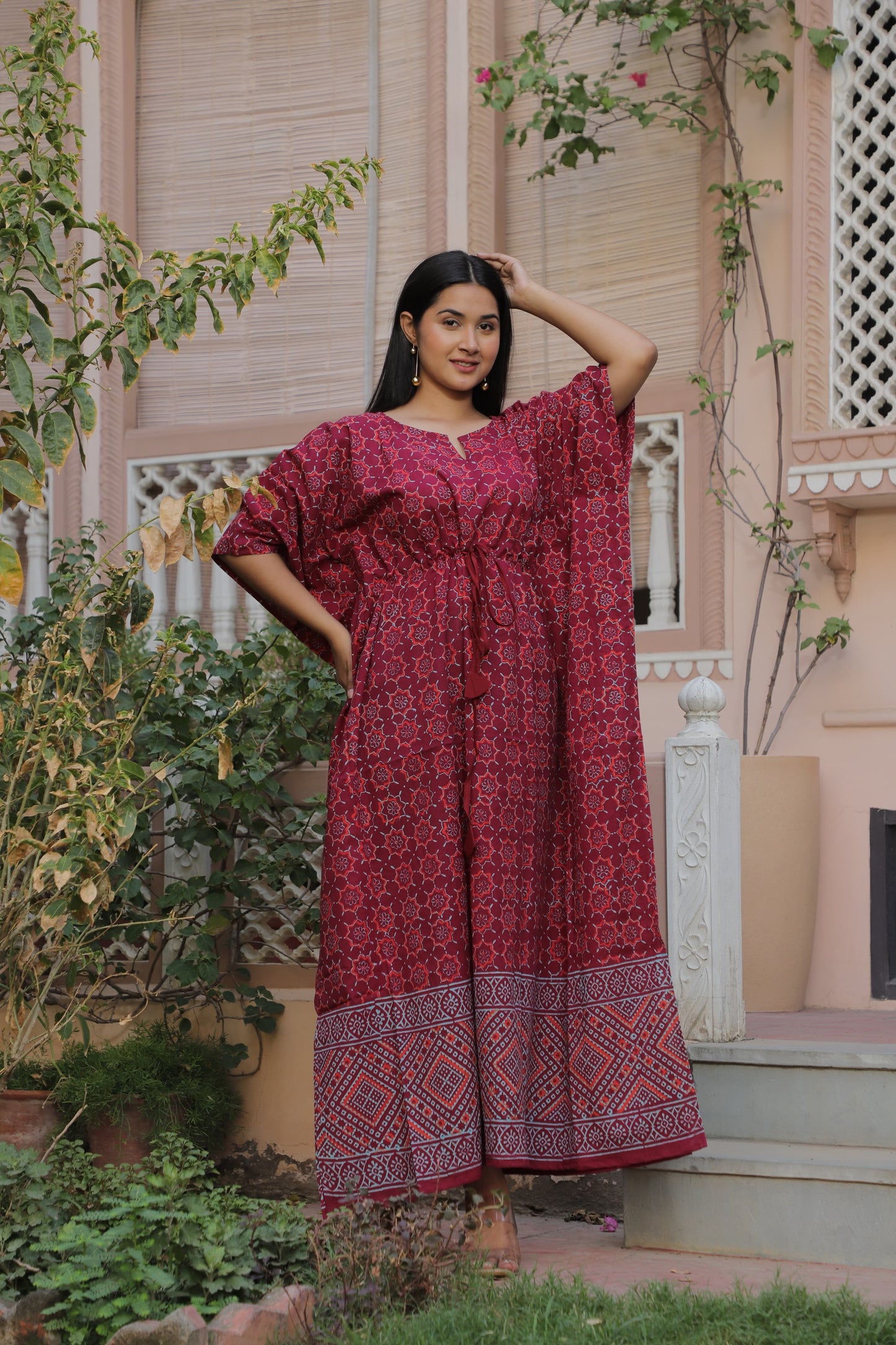 Relaxed Cotton Kaftan – Authentic Handblock Print & Natural Colors