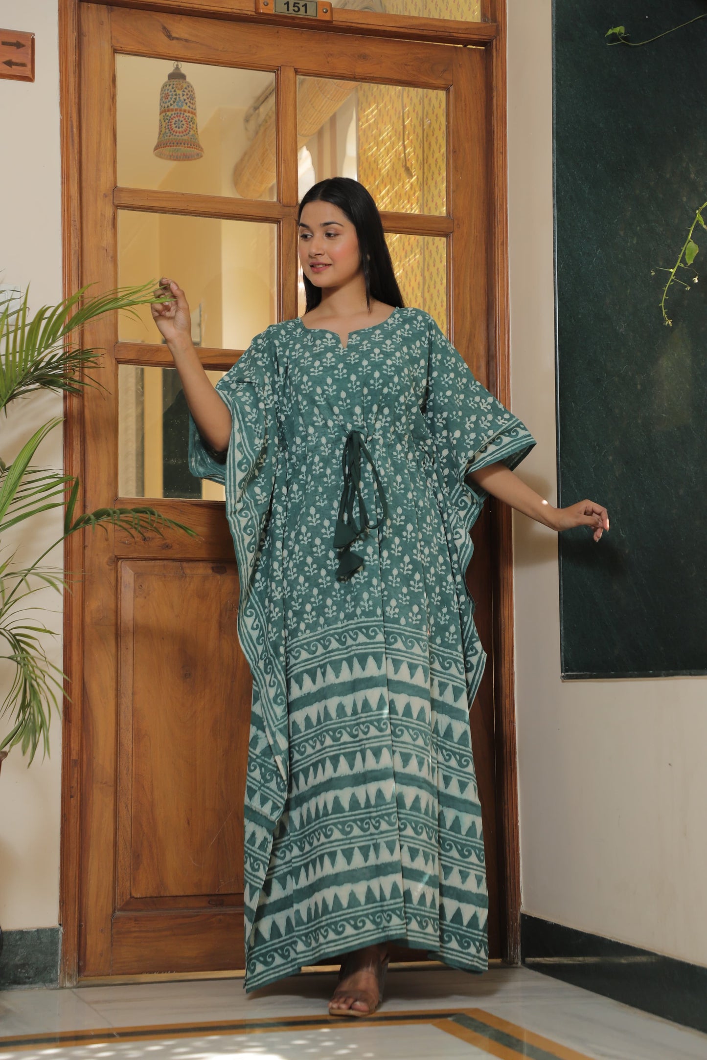 Relaxed Cotton Kaftan – Authentic Handblock Print & Natural Colors