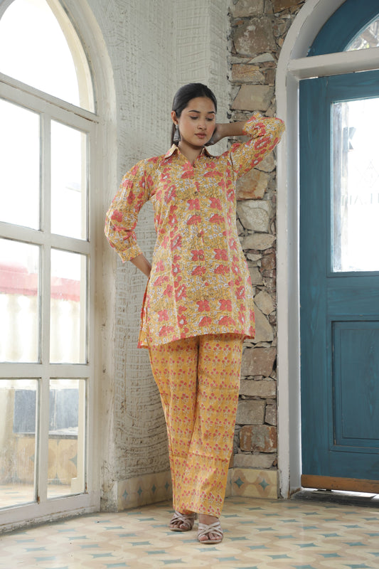 Smart Fit Handblock Printed Co-ord Set – Collar Edition